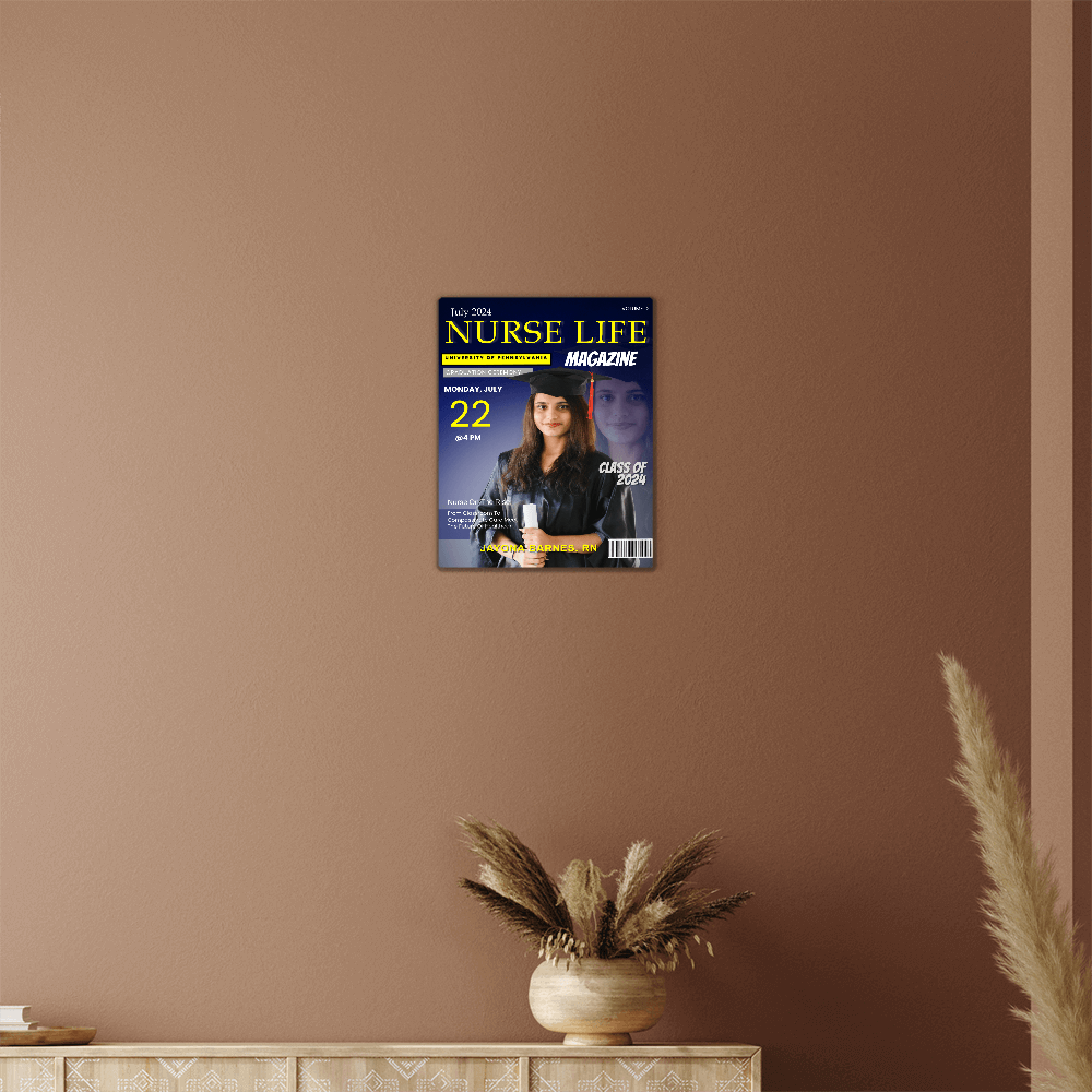 Custom graduation wall art – Nurse Life magazine cover with nursing grad, Class of 2024