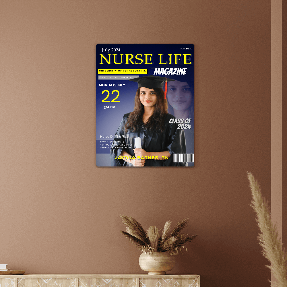 Custom graduation wall art – Nurse Life magazine cover with nursing grad, Class of 2024