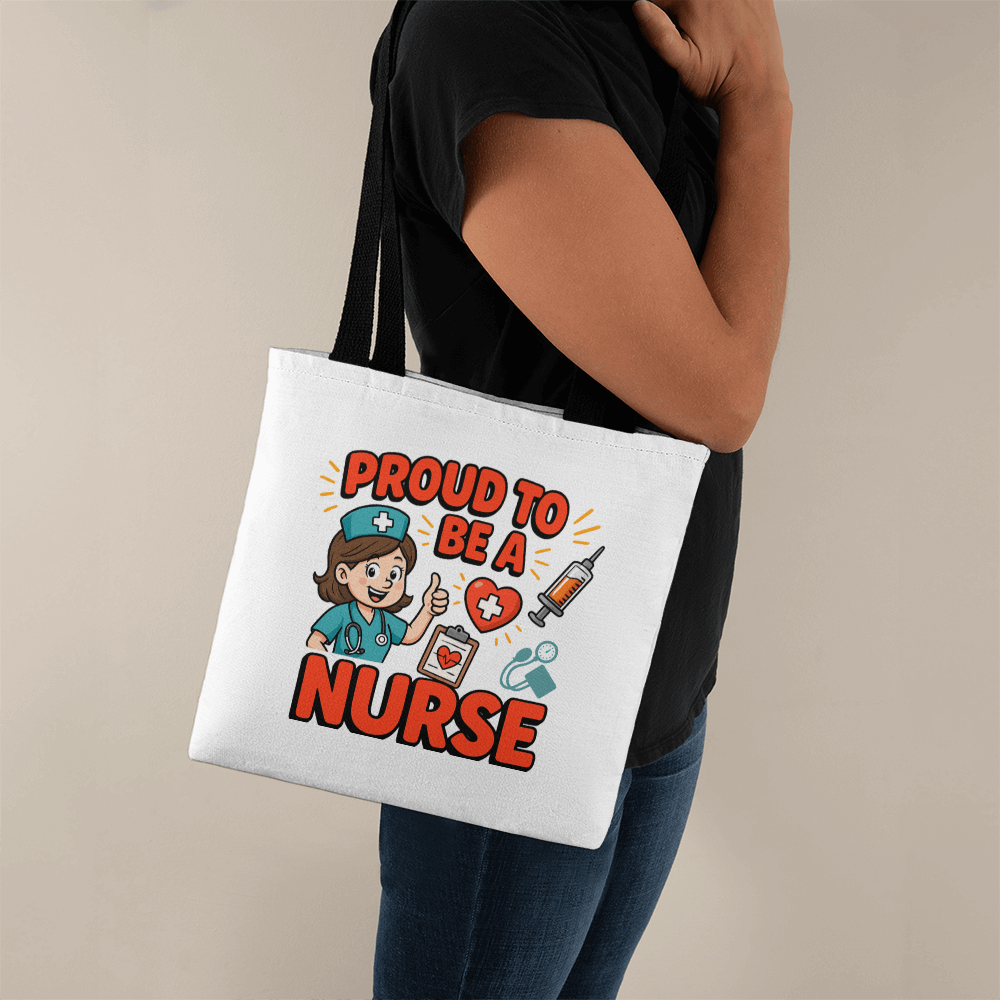 Proud to Be a Nurse tote bag for nurses – beige canvas gift bag for medical professionals, nursing students, and healthcare workers