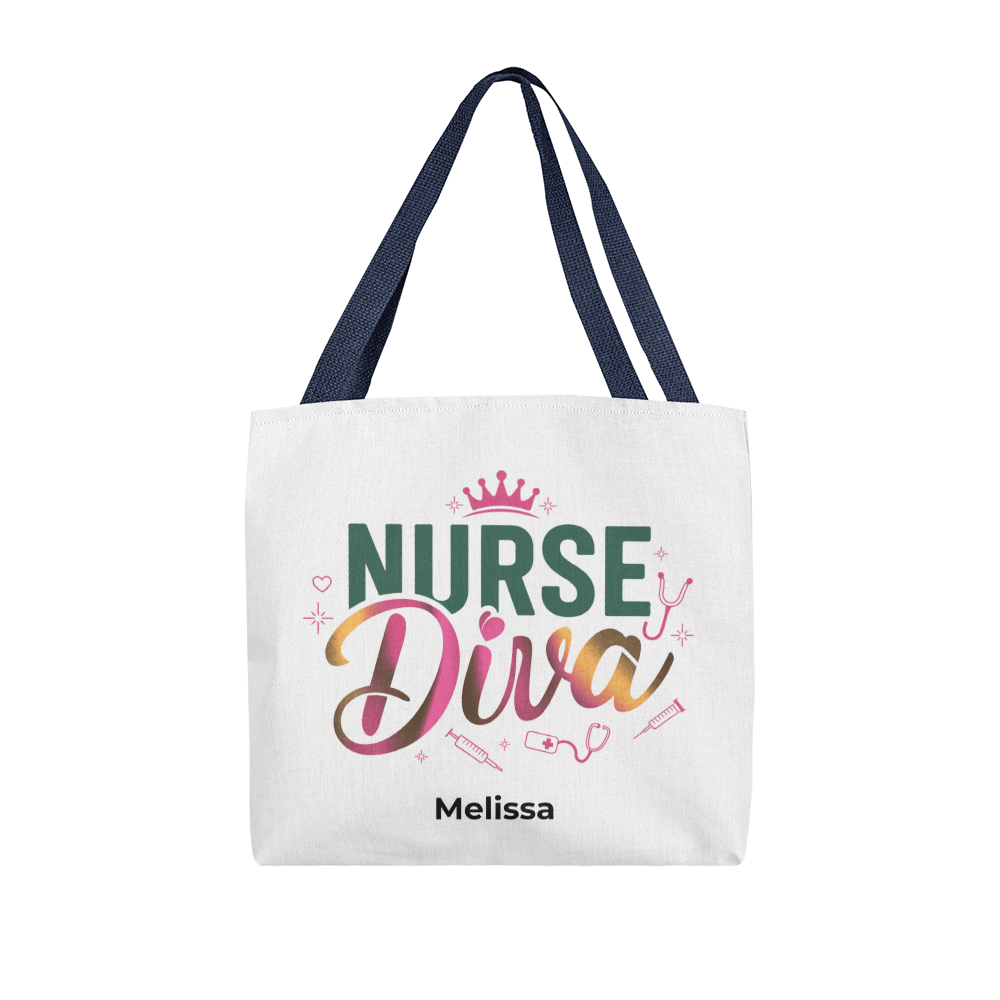 Nurse Diva Tote Bag – Funny RN Gift for Nurses with Attitude – Personalized Canvas Tote – Nurse Graduation or Appreciation Week Gift