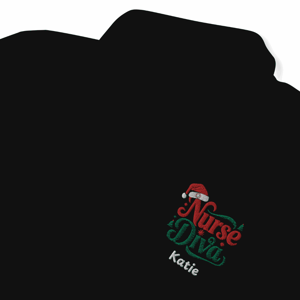 A navy blue Fleece pullover for nurses with "Nurse Diva"—a warm, personalized gift ideal for Christmas celebrations.