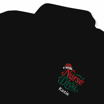 A navy blue Fleece pullover for nurses with "Nurse Diva"—a warm, personalized gift ideal for Christmas celebrations.
