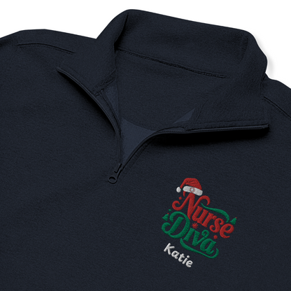 A black Fleece pullover for nurses with "Nurse Diva"—a warm, personalized gift ideal for Christmas celebrations.