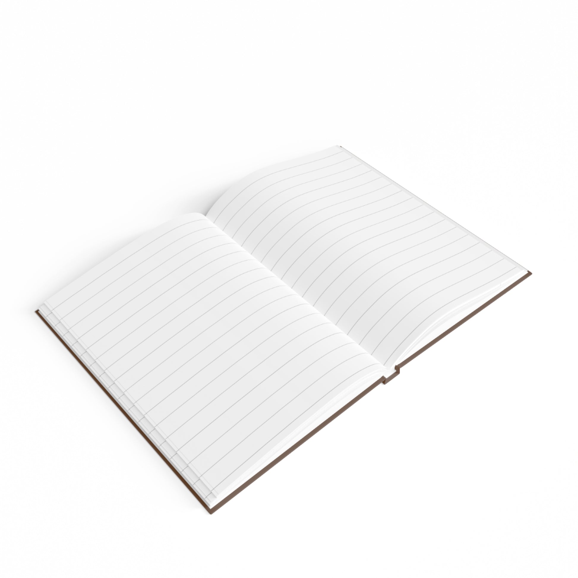 An open, blank Custom Medical Journal: Personalized Notebook for Doctors & Nurses with lined pages set against a white background. The sturdy cover, possibly brown or dark in color, gives it a durable feel. The evenly spaced lines suggest it's ideal for personalized note-taking or even as a custom medical journal for detailed medical documentation.