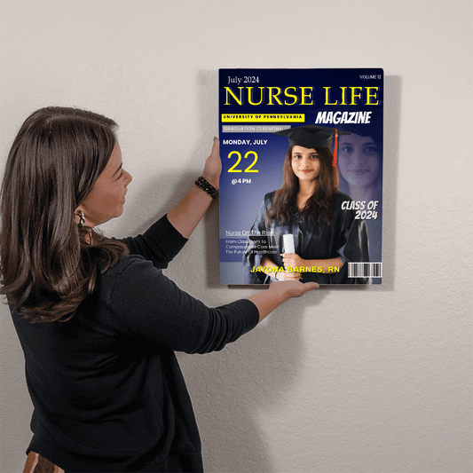 Custom graduation wall art – Nurse Life magazine cover with nursing grad, Class of 2024