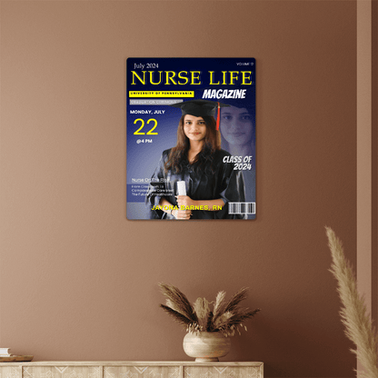 Custom graduation wall art – Nurse Life magazine cover with nursing grad, Class of 2024