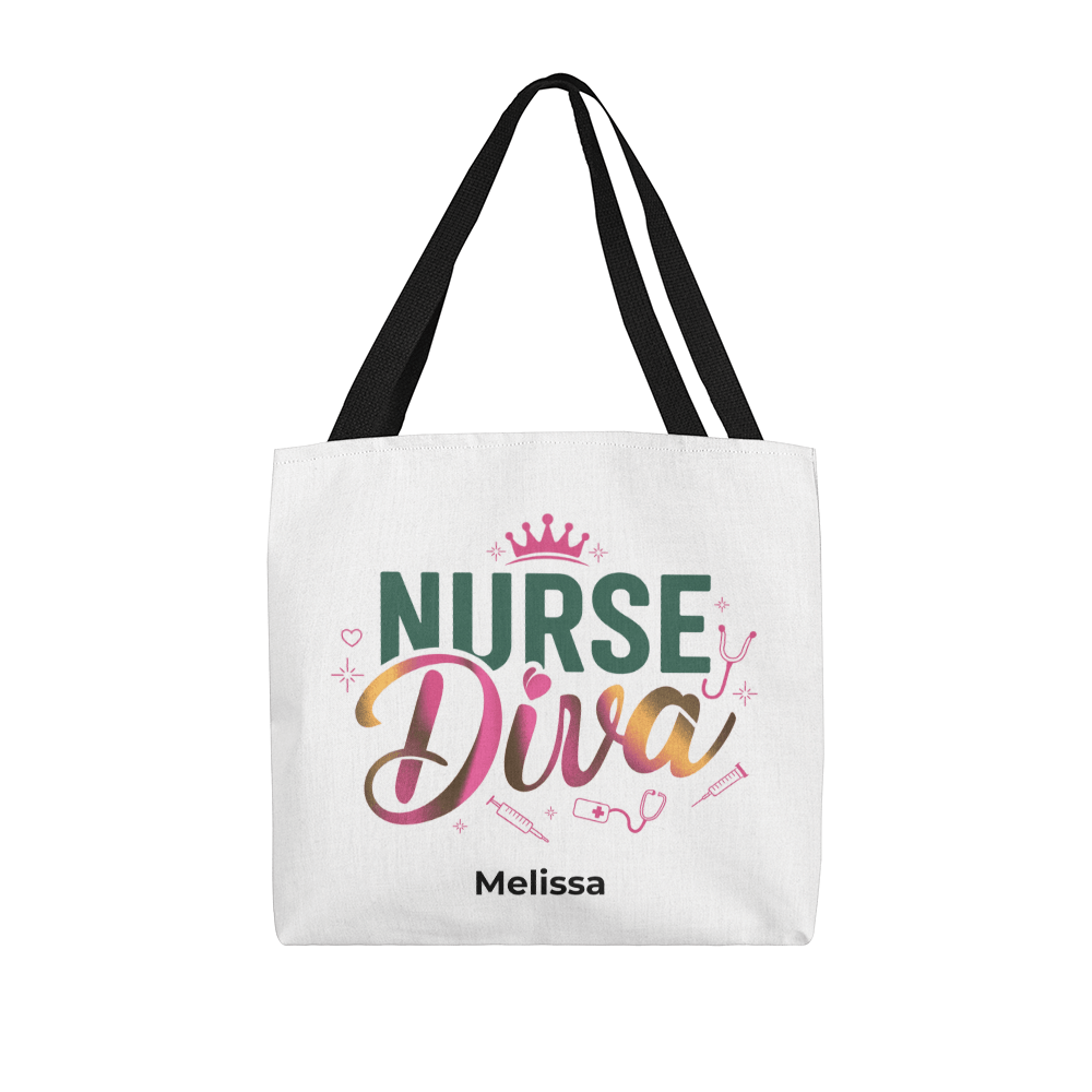 Nurse Diva Tote Bag – Funny RN Gift for Nurses with Attitude – Personalized Canvas Tote – Nurse Graduation or Appreciation Week Gift
