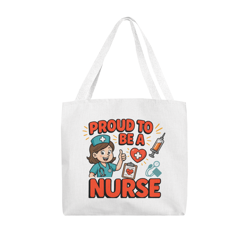 Proud to Be a Nurse tote bag for nurses – beige canvas gift bag for medical professionals, nursing students, and healthcare workers
