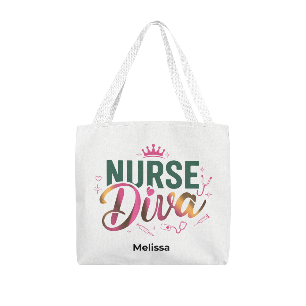 Nurse Diva Tote Bag – Funny RN Gift for Nurses with Attitude – Personalized Canvas Tote – Nurse Graduation or Appreciation Week Gift