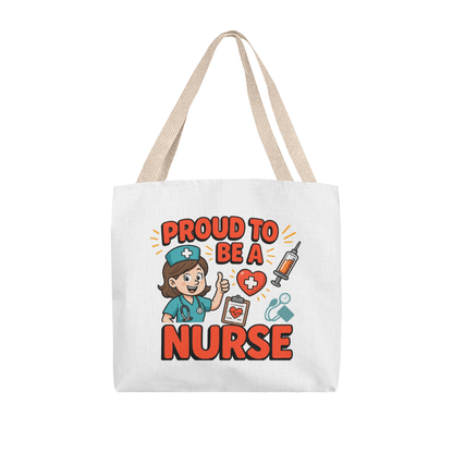 Proud to Be a Nurse tote bag for nurses – beige canvas gift bag for medical professionals, nursing students, and healthcare workers