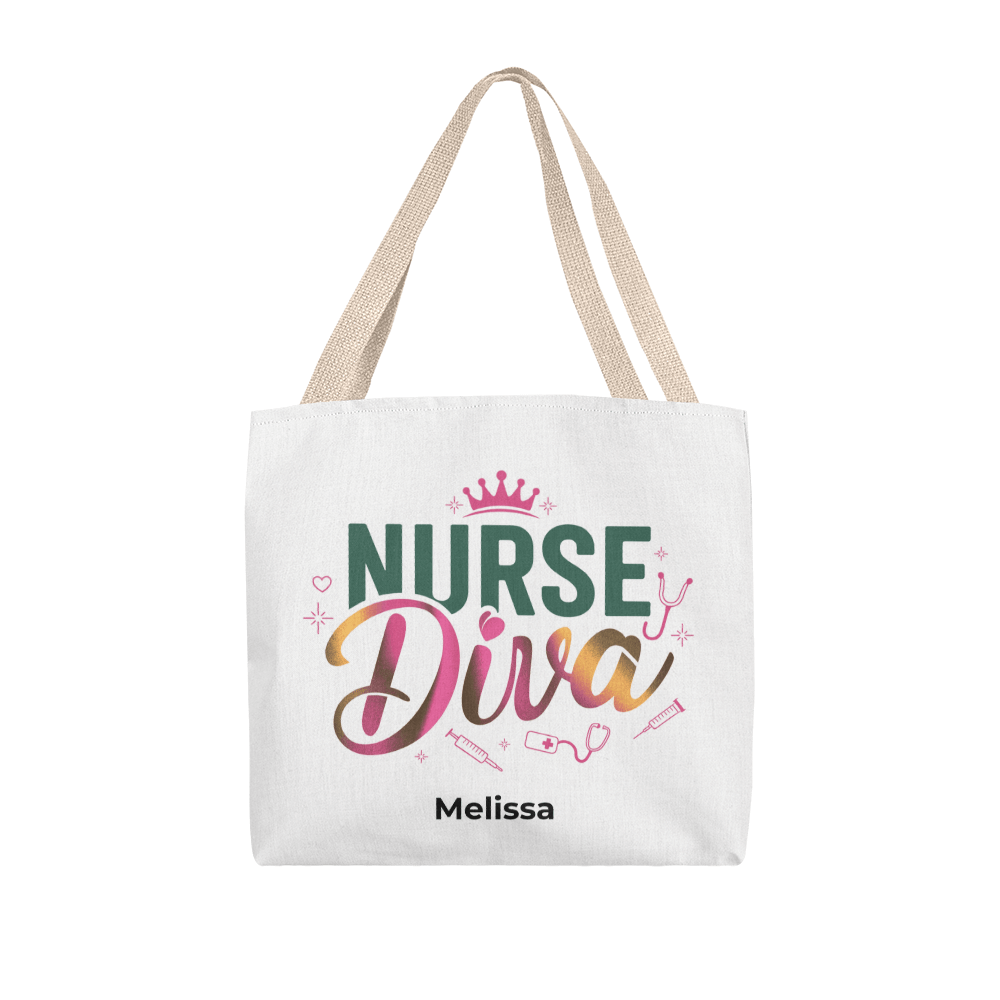 Nurse Diva Tote Bag – Funny RN Gift for Nurses with Attitude – Personalized Canvas Tote – Nurse Graduation or Appreciation Week Gift