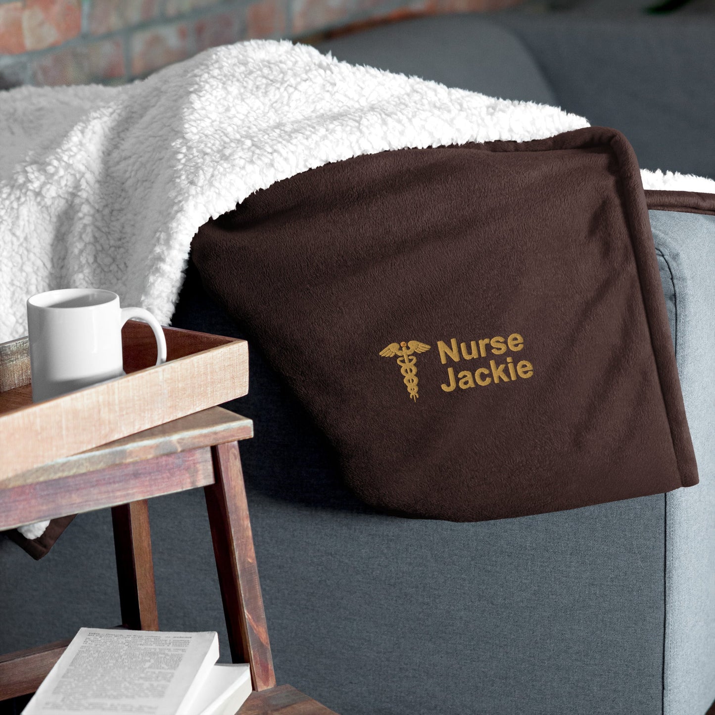 Cozy Embroidered Sherpa Nurse  Blanket