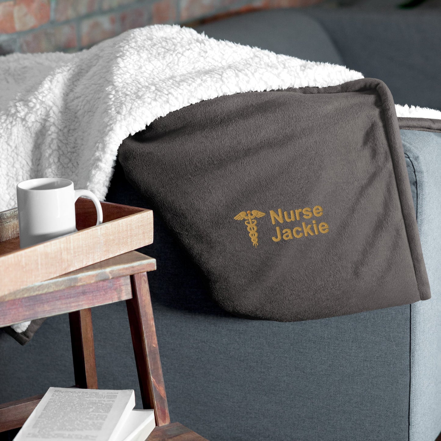 Cozy Embroidered Sherpa Nurse  Blanket